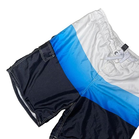 Ocean Pacific OP Swim Trunks Mens L 36 38 Blue Striped Mesh Pocket Logo Swimwear - Picture 2 of 9